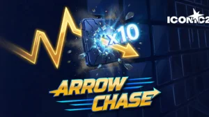 Tampilan antarmuka permainan Arrow Chase dengan grid pengali dan panah bergerak