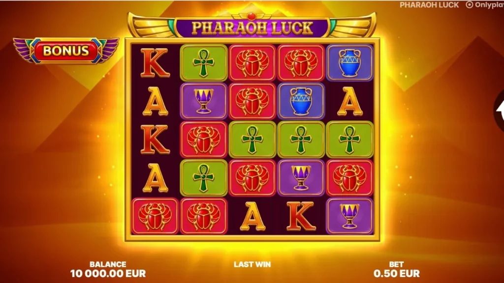 Tampilan visual slot Pharaoh Luck dengan tema Mesir Kuno